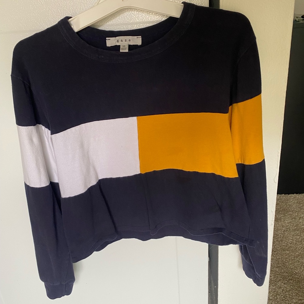 Women's Colorblock Long Sleeve Crop - Navy, White, Mustard